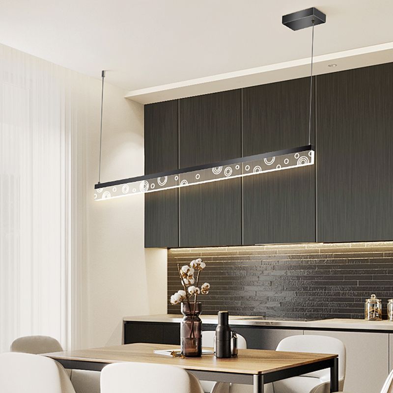 Idée d'éclairage d'île de forme linéaire Pendentif en île en métal moderne 1-Light en noir