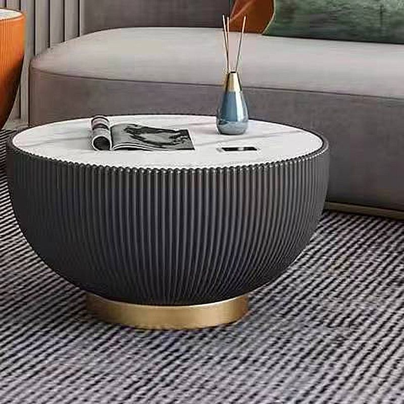 Slate Round Top Coffee Table Faux Leather Solid Base Cocktail Table