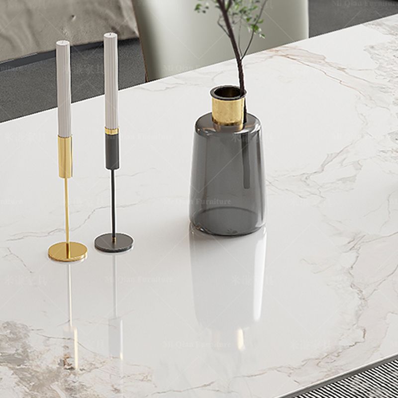 Modern Sintered Stone Top Table Rectangular Table with Wooden Base
