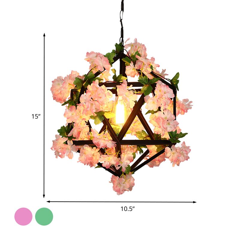 10,5 "/15" W 1 Kopf Metall Deckenleuchte antikes rosa/grünes geometrisches Restaurant LED -Leuchten mit Pflanzen/Kirschblüte