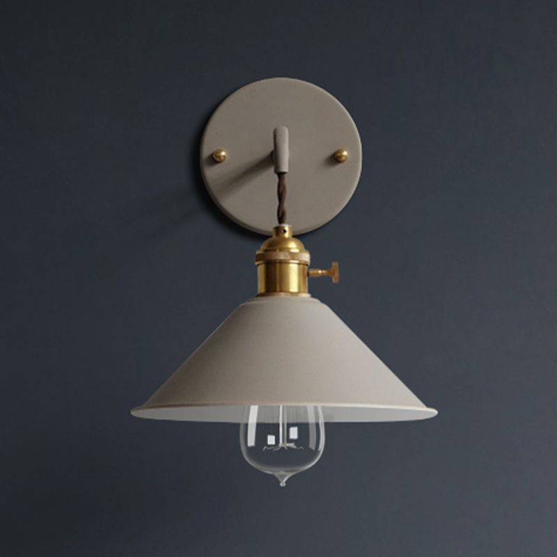 Metal Conical Shade Wall Light Nordic Colorful 8" Wide Wall Sconce for Living Room