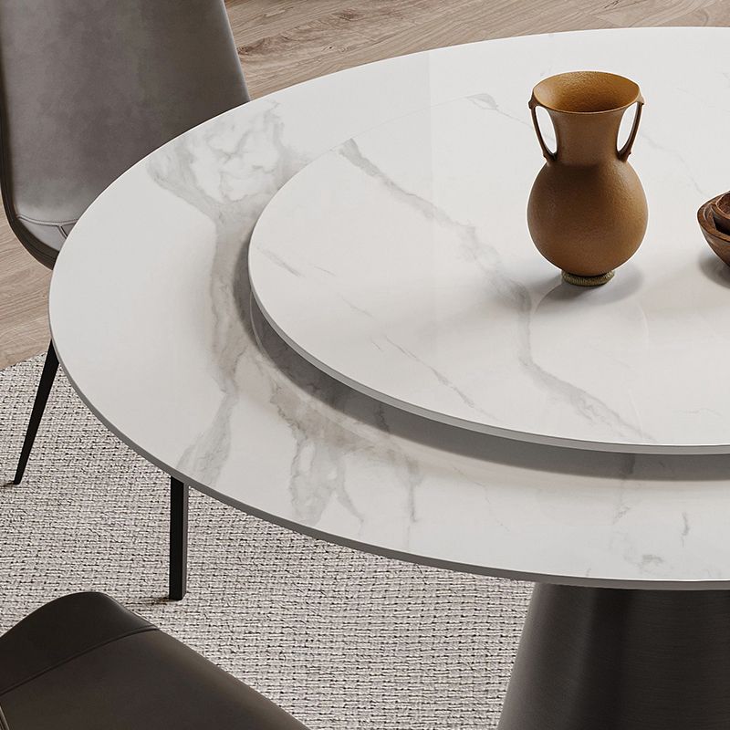 White Stone Top Dining Room Set of 1/4/5 with Round Table Furniture