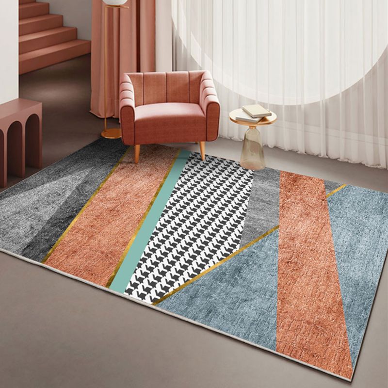 Pink Nordic Carpet Polyester Geometry Rug Non-Slip Backing Area Rug for Living Room