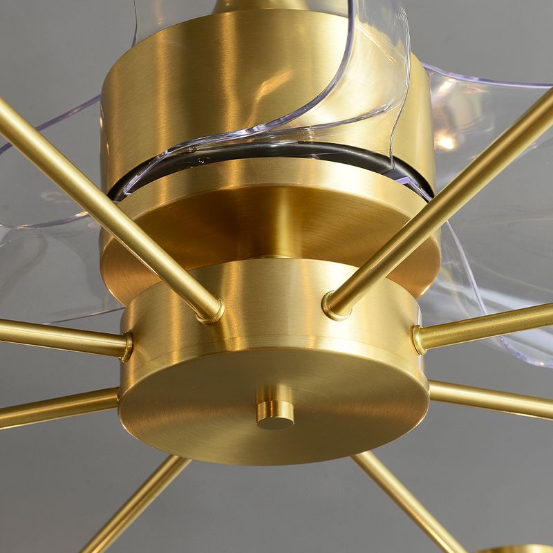 Tubular Clear Glass Hanging Fan Light Minimalistic 3 Blades Brass Semi Flush Mount with Remote, 35.5" Wide