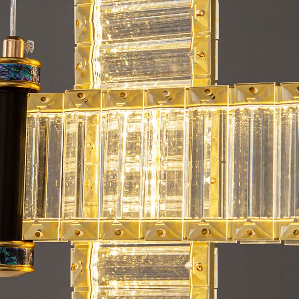 Contemporary Island Light Fixtures Linear LED Hanging Lamp with Crystal for Dining Room