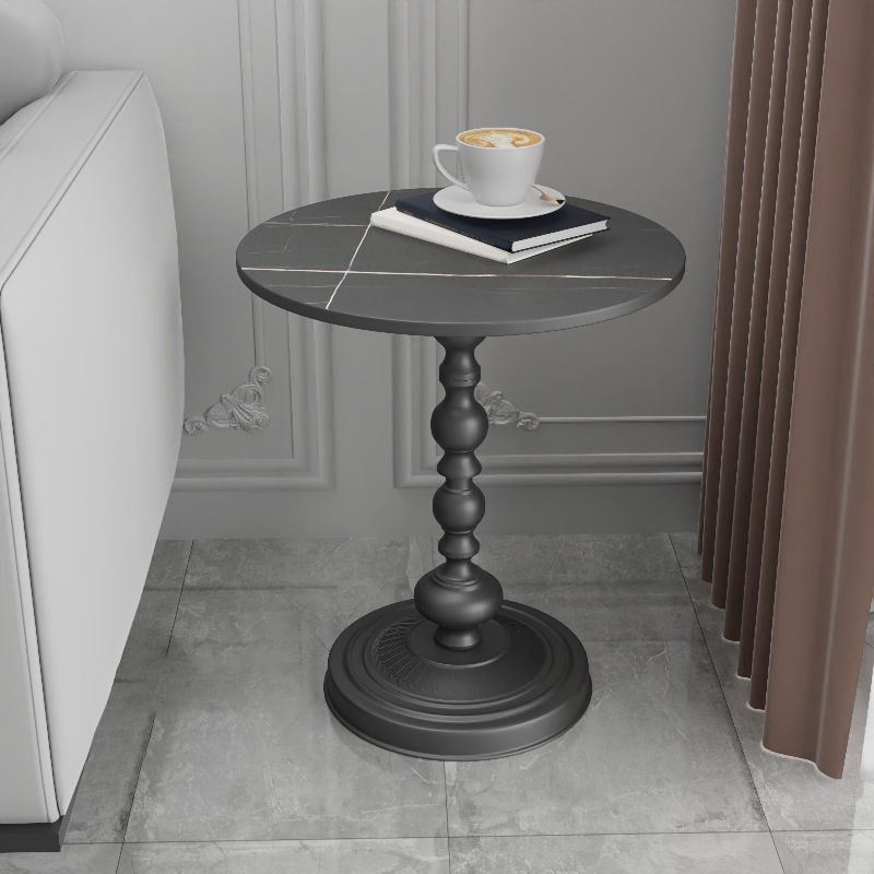 Modern Pedestal Corner Table Round Slate Side End Table for Living Room