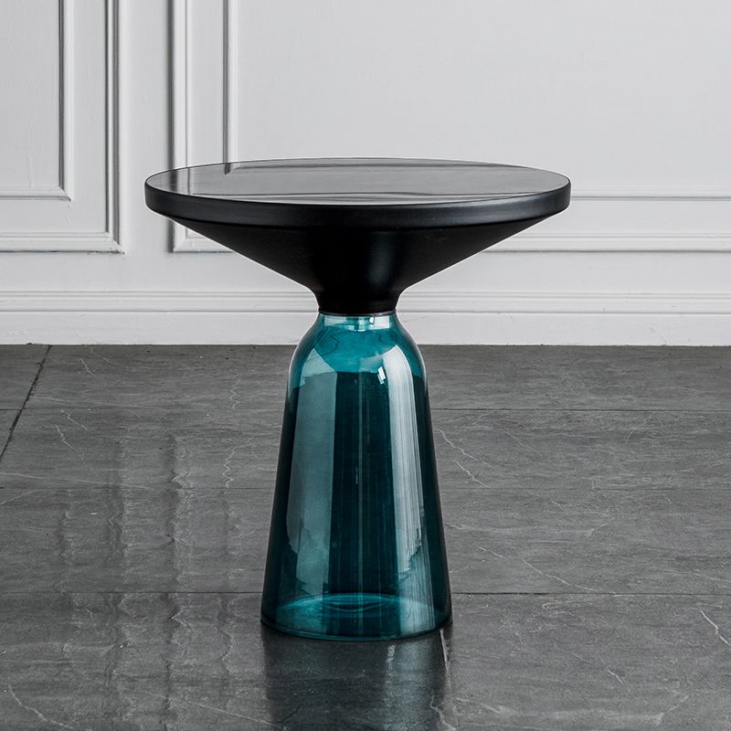Pedestal Cone Coffee Table Modern Round Glass Top Cocktail Table