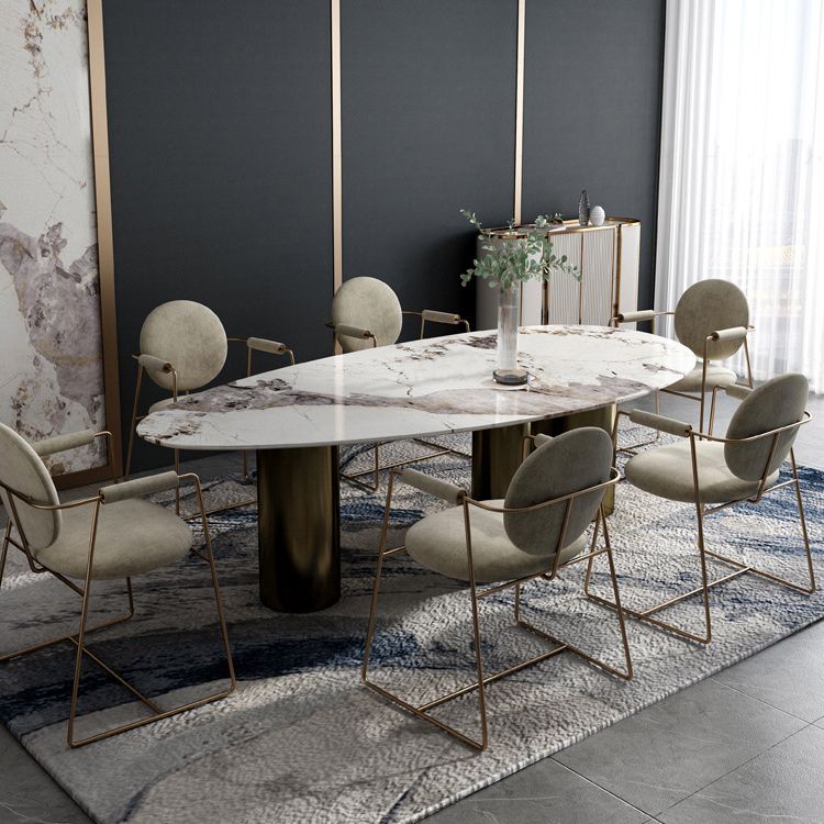 Traditional Luxury Oval Dining Table White Sintered Stone Dining Table with 3 Legs