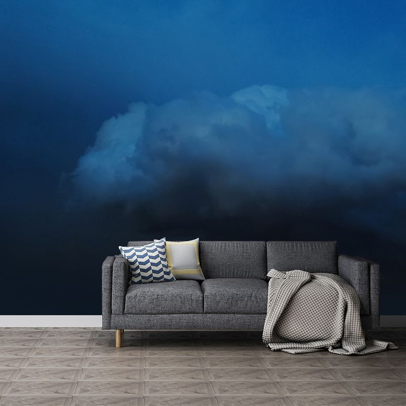 Night Sky Cloud Mural Wallpaper Blue Contemporary Wall Art for Bedroom, Custom Size