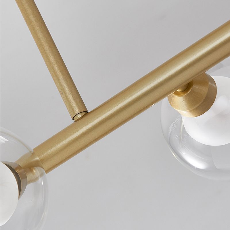 Luz de la isla de vidrio global transparente en el estilo creativo moderno Luz de colgante de hierro forjado para el comedor