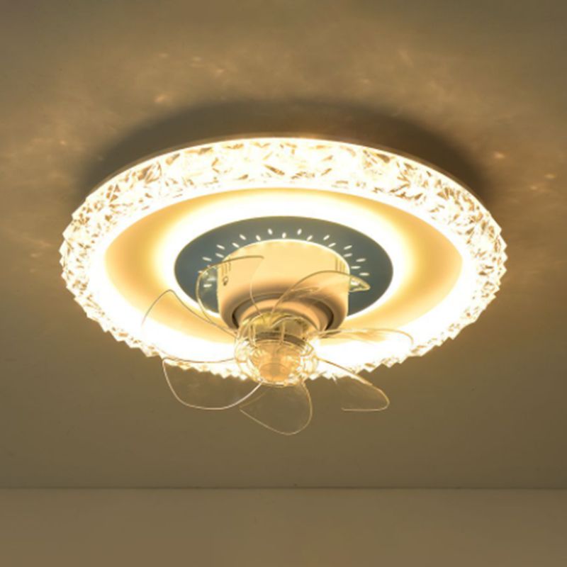 Modernism 7-Blade Ceiling Fan Polish Finish Metallic LED Fan with Light for Room