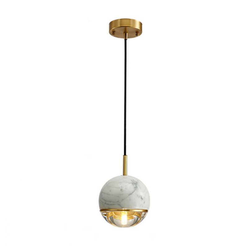 Moderne stijl bolvormig hangend licht Alle koperen marmeren 1 lichte hanglamp voor het bed