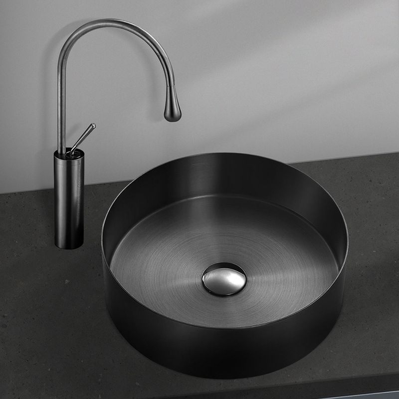 Modern Black Bathroom Sink Metal Round Vessel Bathroom Sink (Not Including Faucet)