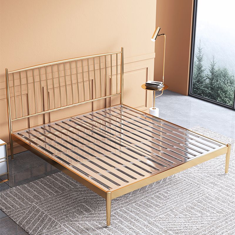 Glam Golden Finish Metallic Bed Wire-Grid Iron Bed Frame with Headboard