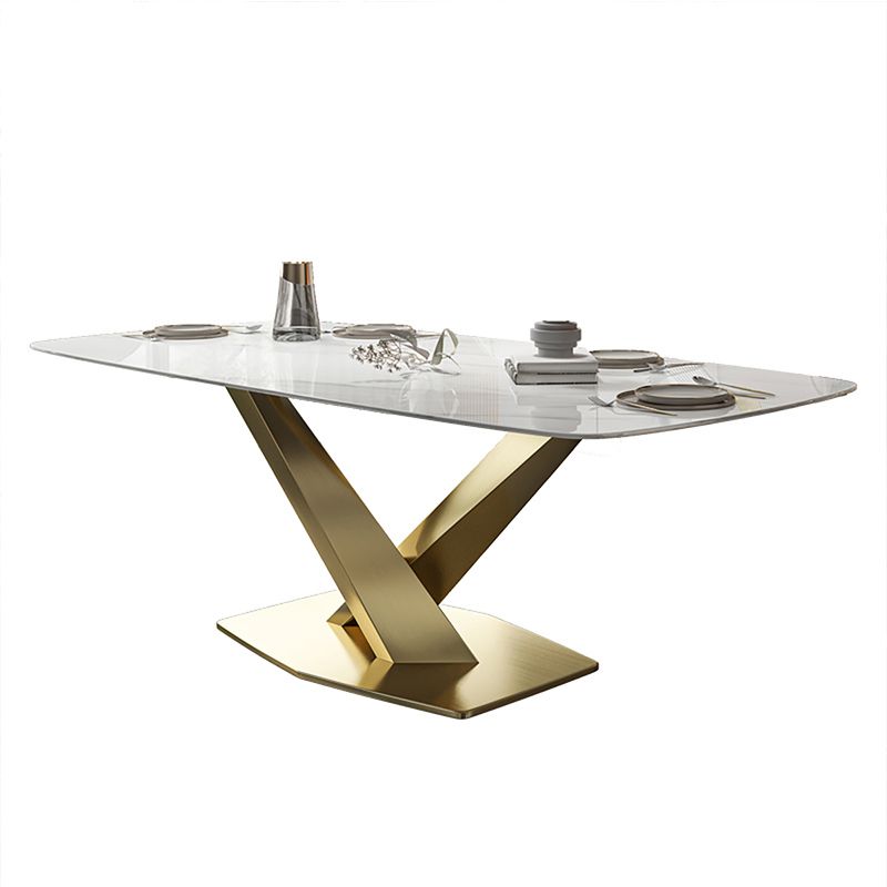 Glam Dinette Set 1/2/5/7 Pieces Rectangle White Sintered Stone Top Dining Table Set