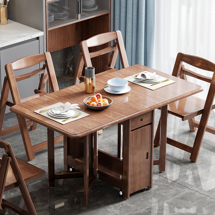 Mid-Century Modern Dining Table Rectangle Solid Wood Drop-Leaf Dining Table for Home Use
