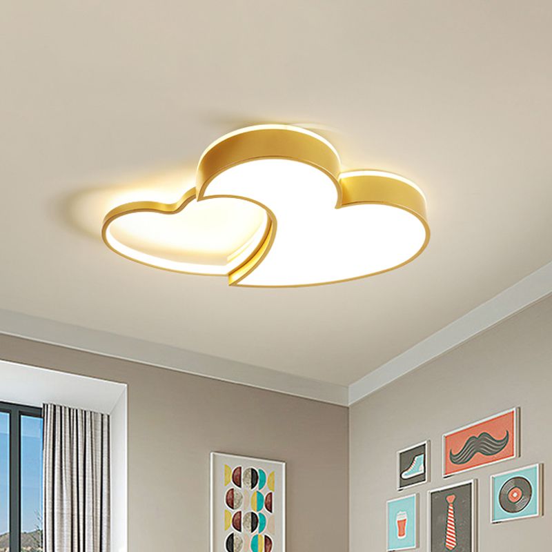Double-Heart Kids Room Flush Light Acrylic Macaron Surface Mounted LED Ceiling Lamp in Pink/Blue/Gold, 21.5"/25.5" Wide