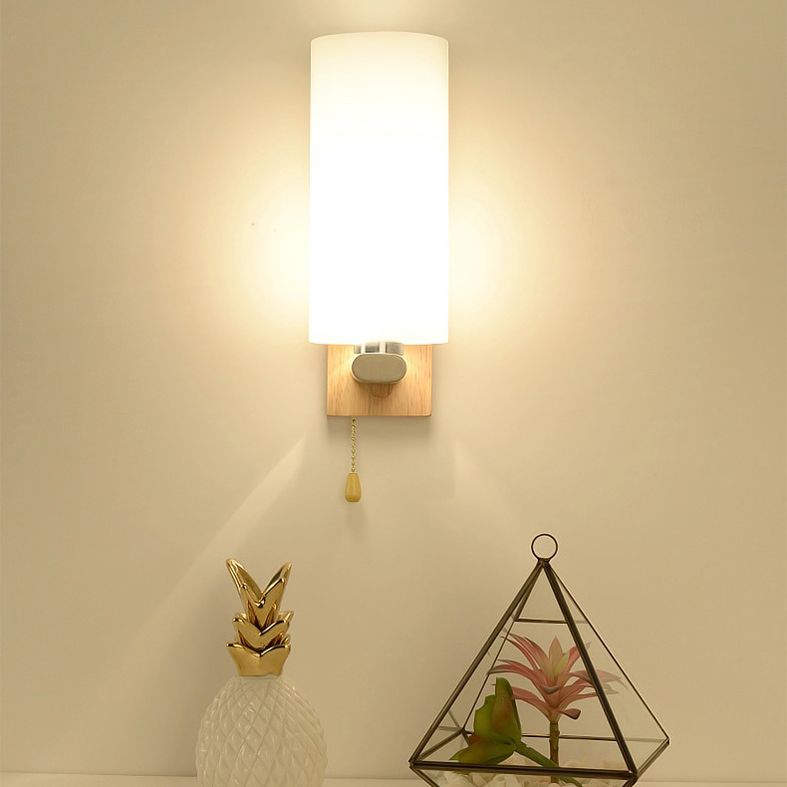 Wood Geometric Wall Sconce Lighting Simplicity-Style Wall Lighting Fixture in Beige