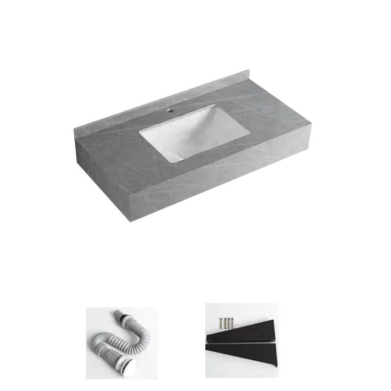 Contemporary Bathroom Sink with Pop-Up Drain Grey Rectangular Wall Mount Bathroom Sink