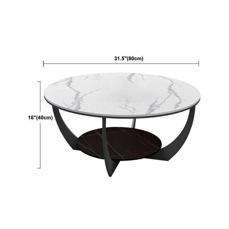 Modern Round Coffee Table Stone Cross Legs Coffee Table with Storage