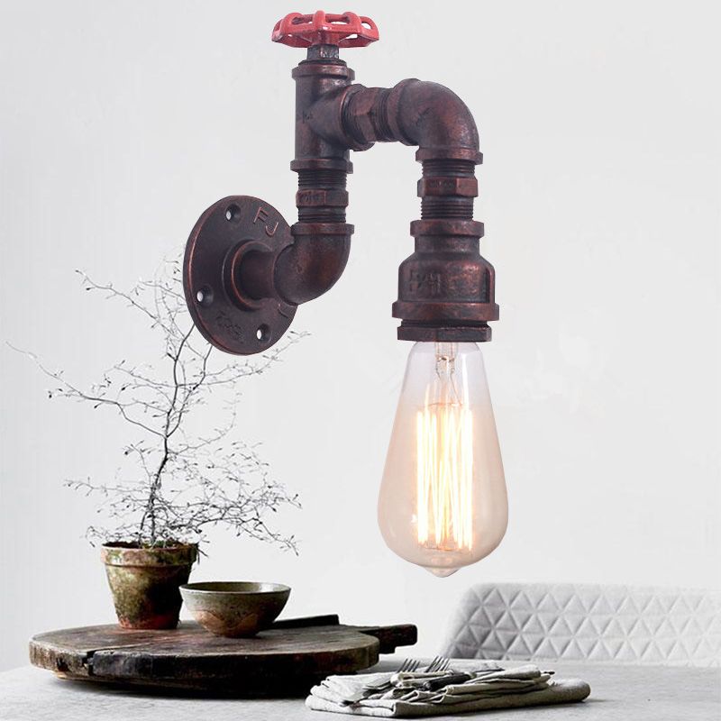 1-Light Industrial Wrought Iron Wall Sconce Pipe and Gauge Wall Light Lamp for Dining Room
