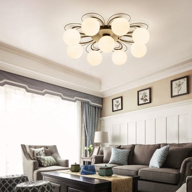Geometrische Halbspülendedecke Traditionelle Opalglas Deckenmontage Kronleuchter für Wohnzimmer