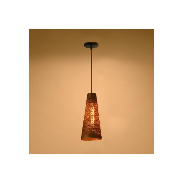 Rattan Handmade Pendant Lamp Contemporary 1 Light Hanging Lamp with Cone Shade in Blue/Brown