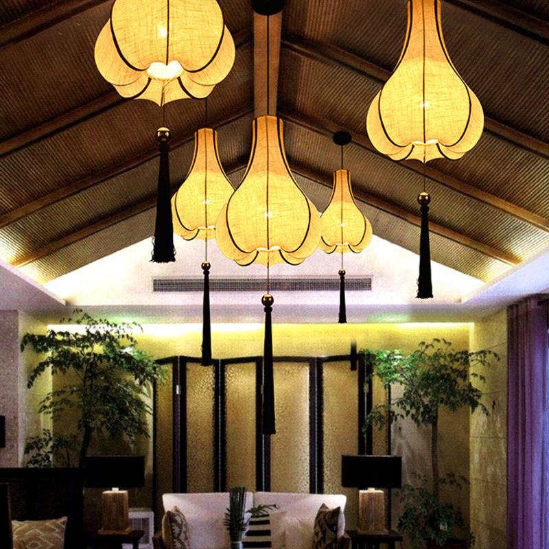 Chinese Lantern Hanging Pendant Light Fabric Restaurant Ceiling Pendant Light in White