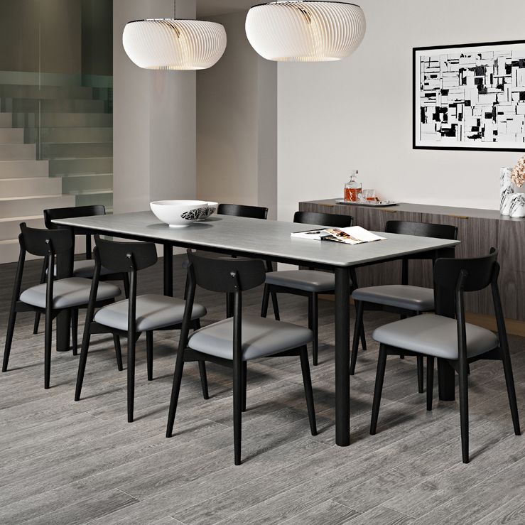 Mid-Century Modern Dining Table Rectangle Stone Dining Table with 4 Legs