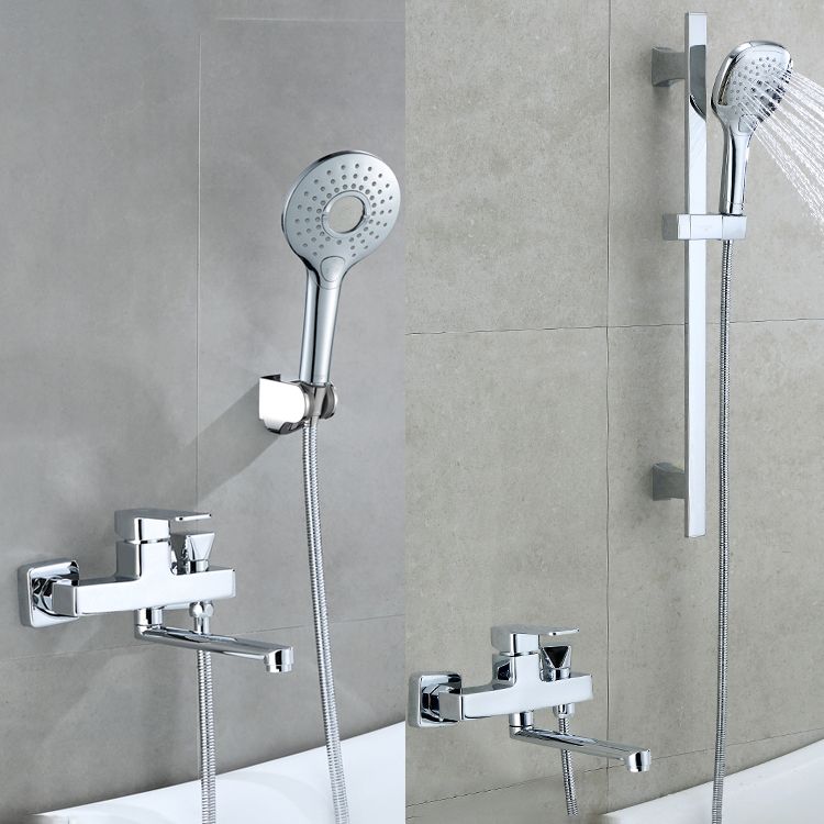 Wall Mounted Bath Faucet Trim Chrome Polished Swivel Spout with Handshower