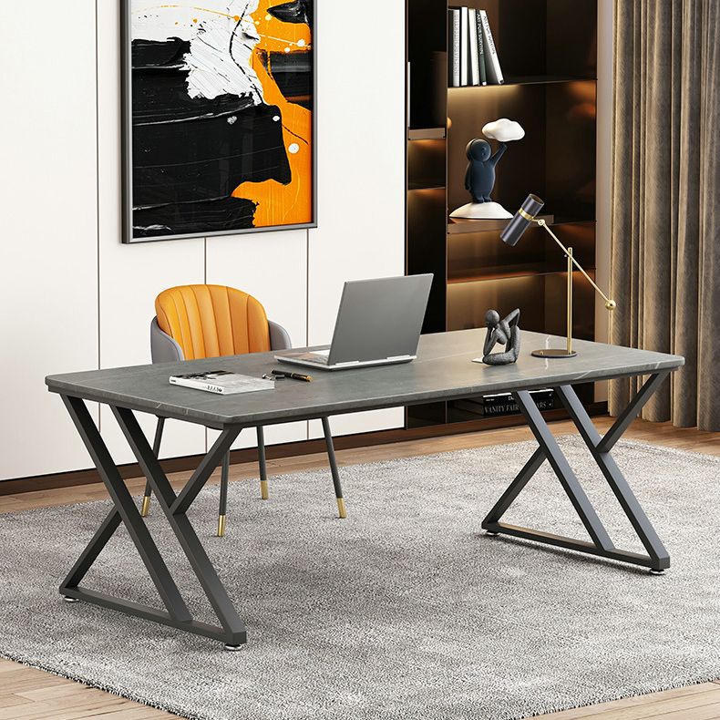 Rectangle Casual Dining Table Grey Tone Fixed Table with Sintered Stone