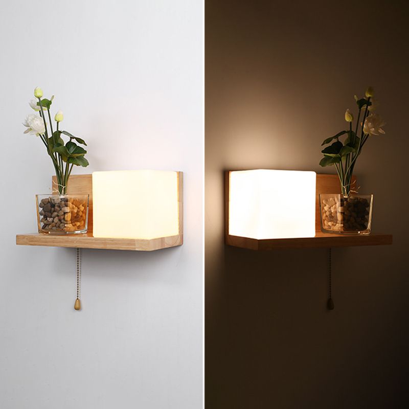 Luce da parete rettangolare di vetro in moderna lampada a parete singola in legno moderna, navi senza decorazioni