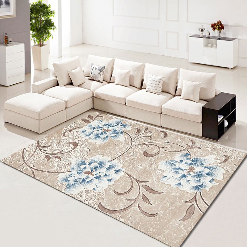Modern Floral Printed Rug Trendy Polyester Area Carpet Anti-Slip Backing Rug for Home Decoration