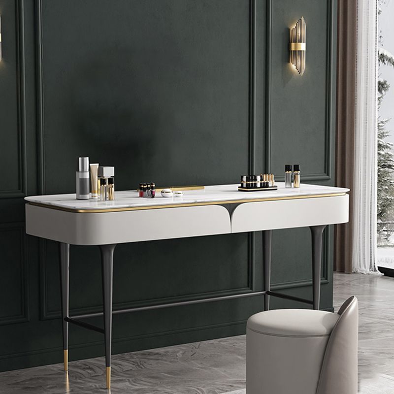 39.37" Wide Vanity Set with Stool Stone Top Makeup Vanity Table in White