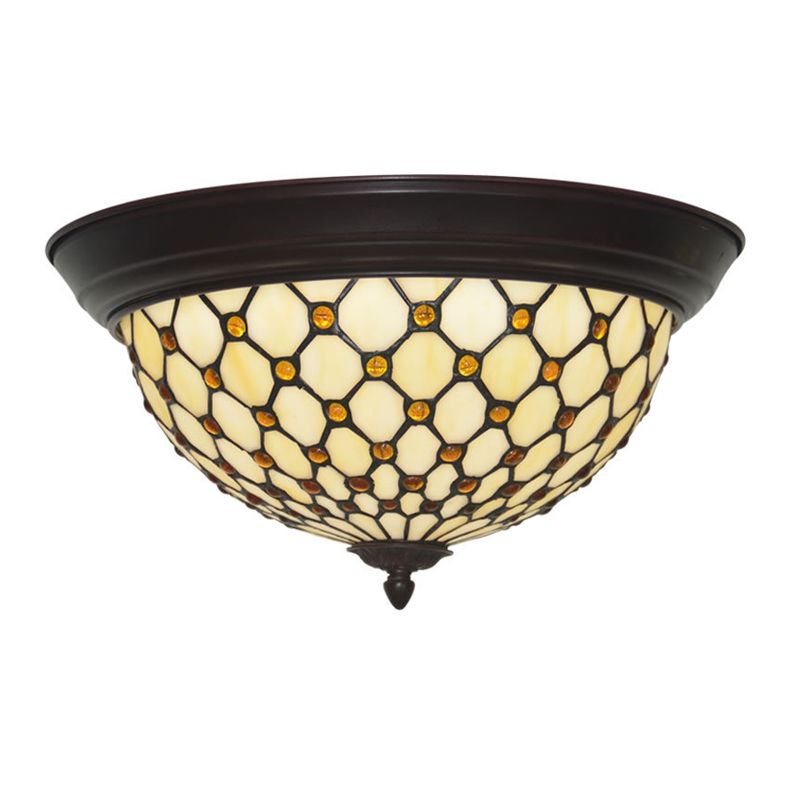 Beige Netting Flush Mount Lamp Baroque Handcrafted Glass LED Ceiling Flush Light Fixture