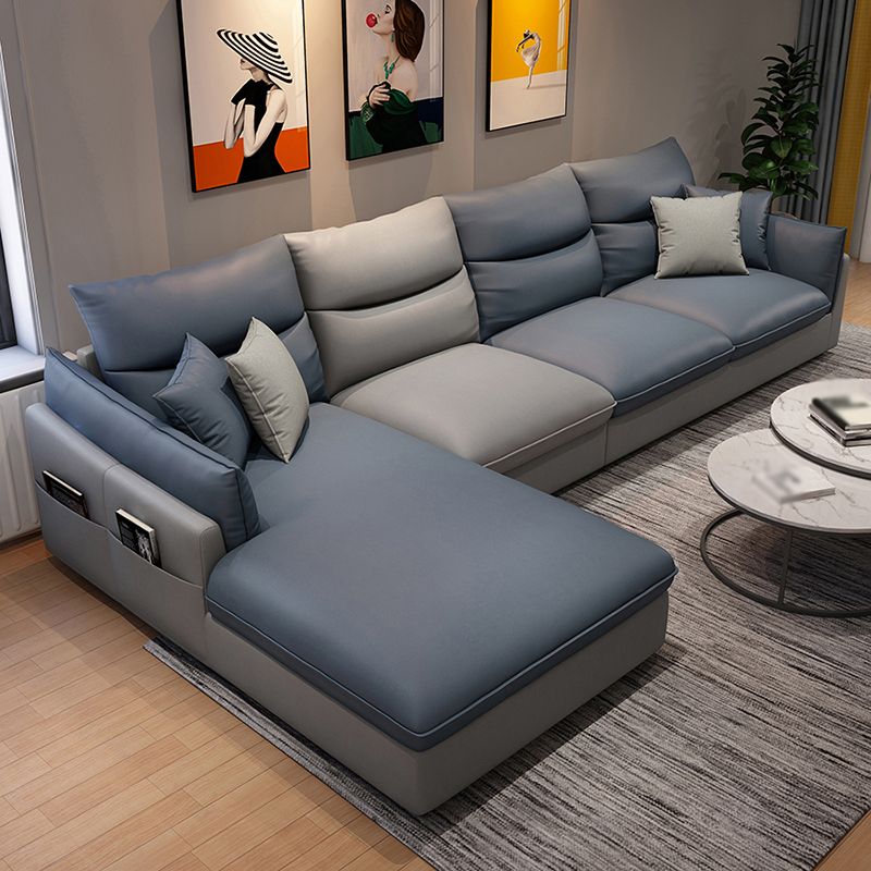 Faux Leather High Back Pillow Top Arm Sectional with Storage and Stain-Resistant