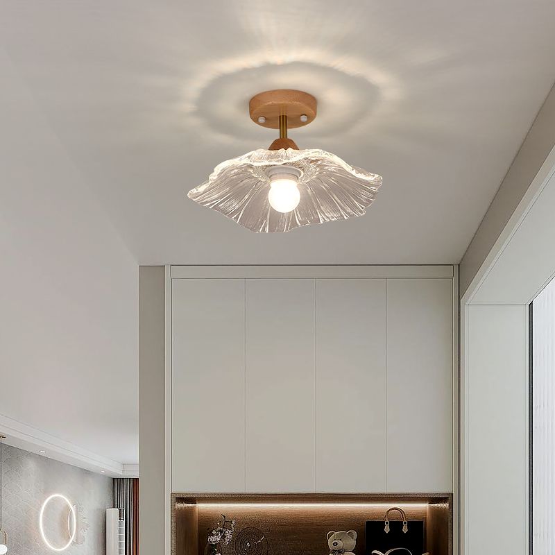 Nordic Style Ceiling Light Lotus Leaf Shape Ceiling Lamp with Glass Shade for Bedroom