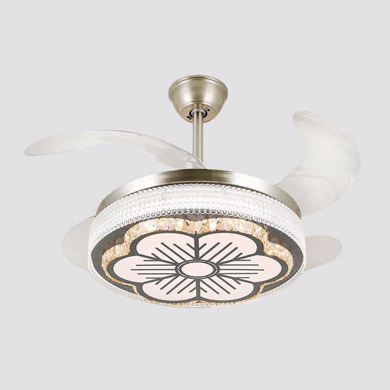 Kristallstufte 4-Blade-Halbblöcke Deckenleuchte LED Hanging Lüfterlampe in Silber, 19 "breit