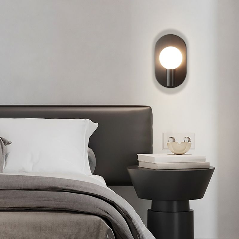 Solid Brass Wall Lamp Contemporary Black / Gold Wall Light with Glass Shade