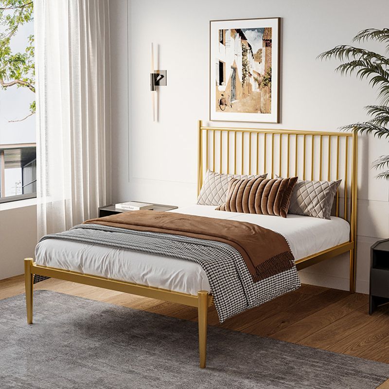 Contemporary Metal Open-Frame Bed Slat Rectangular Slat Bed with Metal Legs