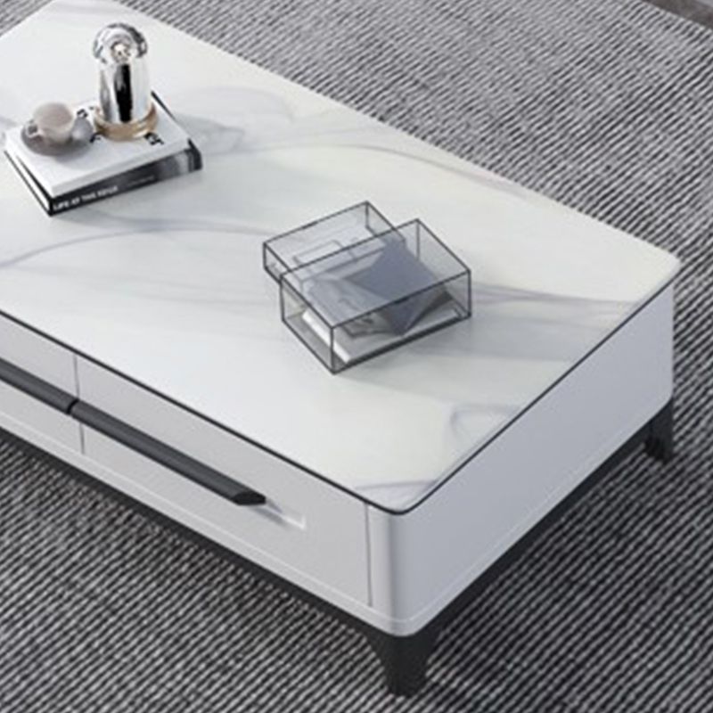 Slate Rectangular Coffee Table with 4 Storage Drawers and 4 Legs