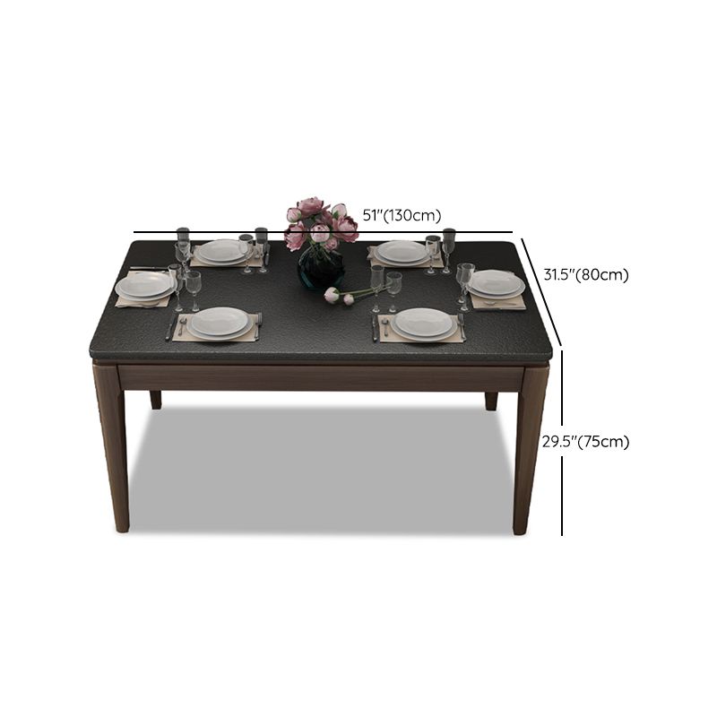 Rectangle Stone Top Dining Table Solid Wood 4 Legs Dining Table for Dining Room