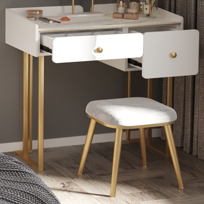 Luxurious 2 Storage Drawers Vanity Set with Padded Stool in White/Grey