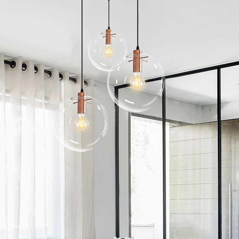 Transparent Glass Ball Suspension Light with Metallic Lamp Holder Modern Simplicity Single Light Hanging Pendant for Bedroom