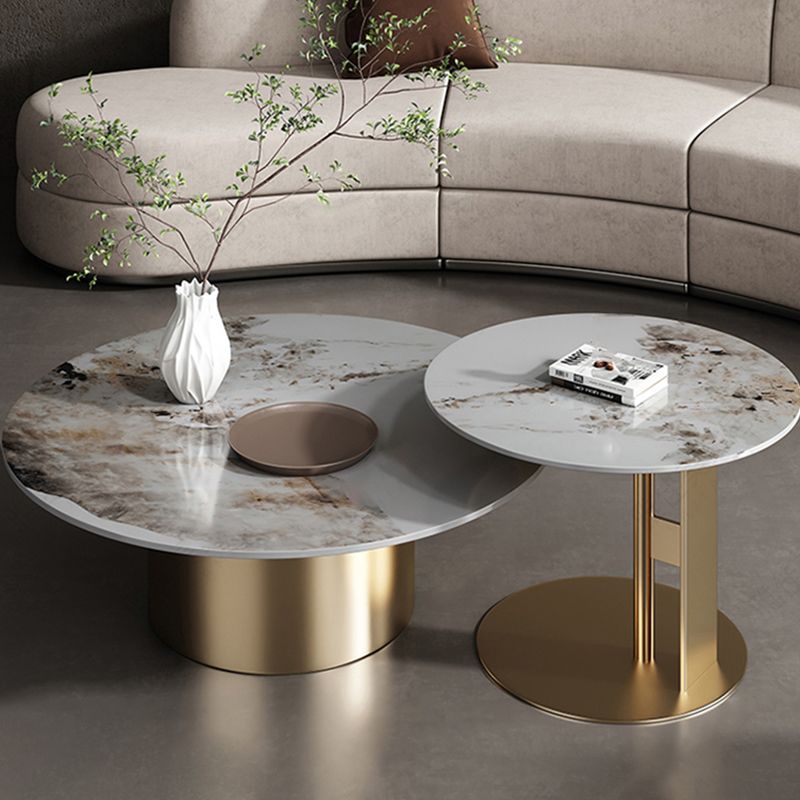 Slate Coffee Table Round Nesting Coffee Table Set with Pedestal Legs