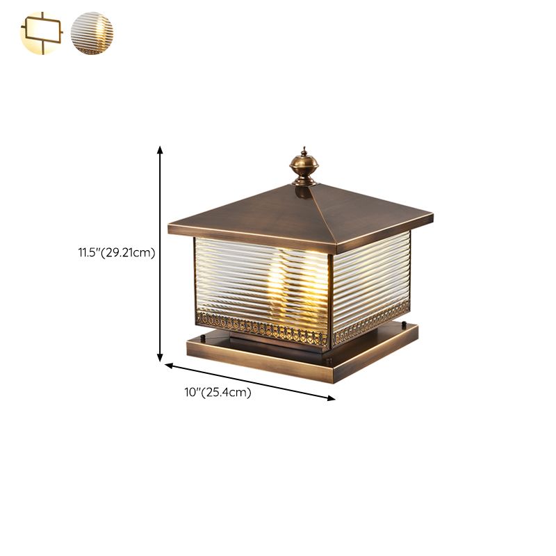 Square Shape Metal Pillar Lamp Modern Style Waterproof Outdoor Light in Bronze