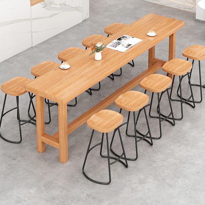 Modern Beige Wood Bar Dining Table Rectangle Indoor Bistro Table with Footrest