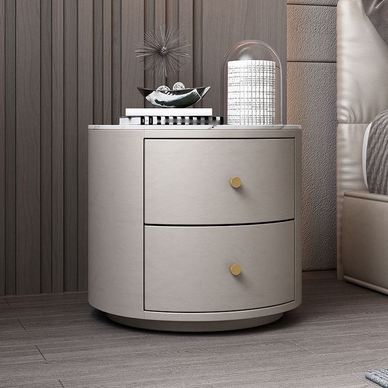 2 Drawers Nightstand with Stone/Glass Top 18.5" Tall Wood Accent Table Nightstand