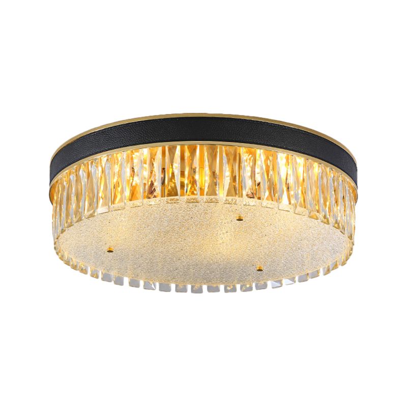 Rectangle-Cut Crystal Drum Flush Light Contemporary 3/4 Heads Gold Ceiling Flush Mount, 12"/16" Wide