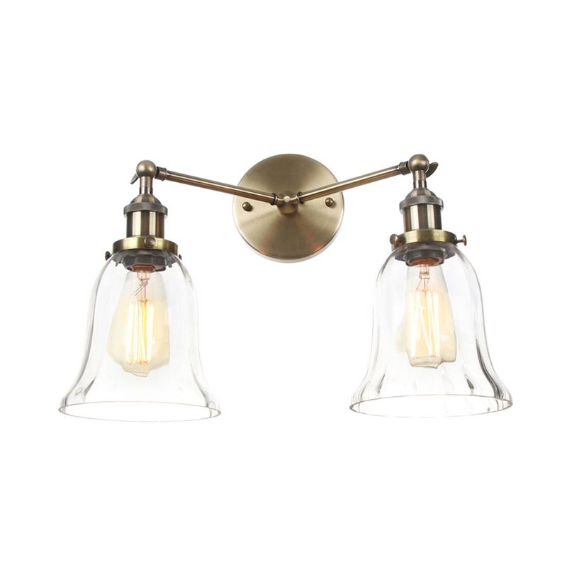 2 Lights Indoor Wall Lighting Industrial Style Black/Chrome/Bronze Sconce with Bell Clear Glass Shade